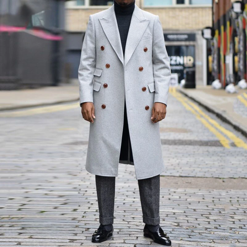

Autumn and Winter European and American British Solid Color Lapel Double-breasted Trench Coat Men's Fashion Casual Long Coat