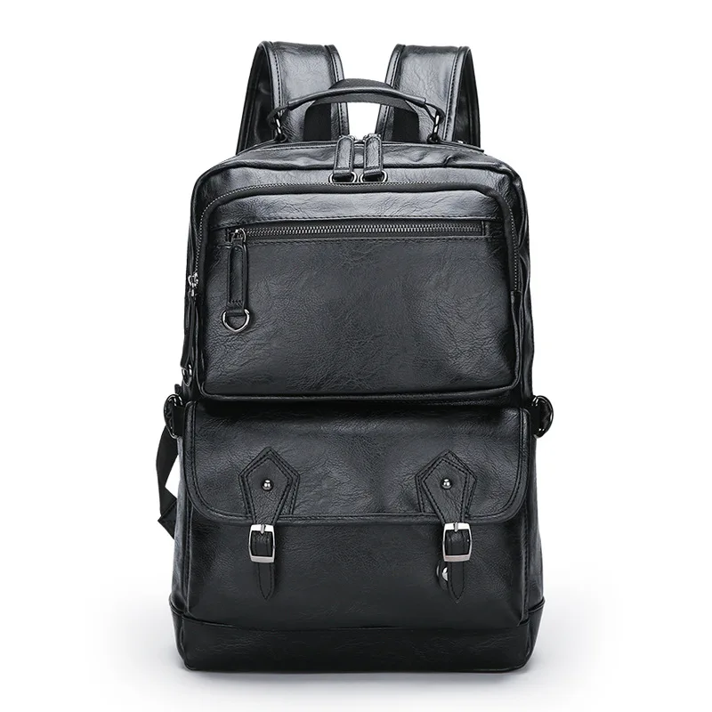 New arrival stylish fashion waterproof men soft leather backpack large capacity computer laptop backpack students schhool bag