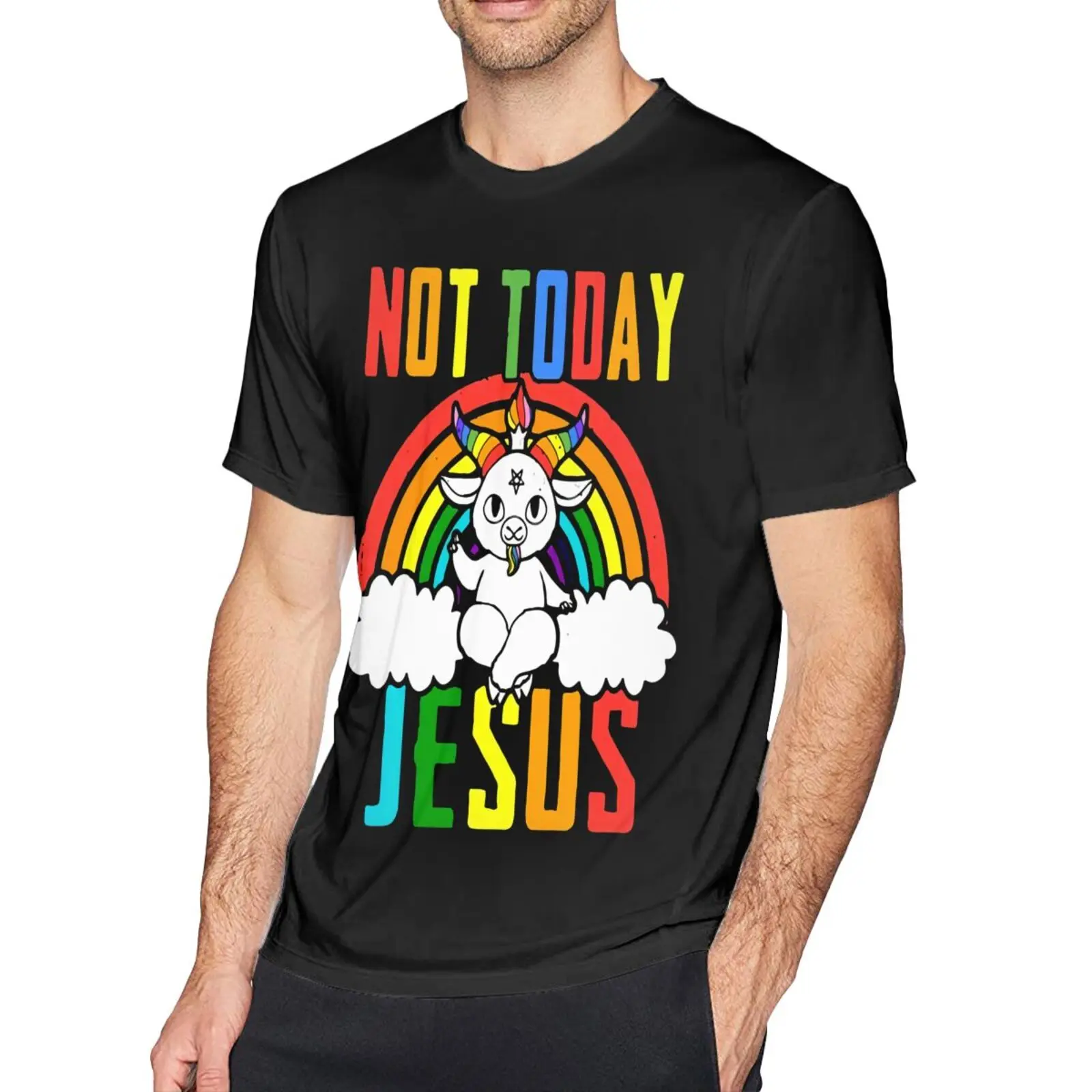 

Футболка Мужская/женская с принтом сатаны багомет, аниме футболка ЛГБТ не сегодня с Иисусом, одежда в стиле Харадзюку