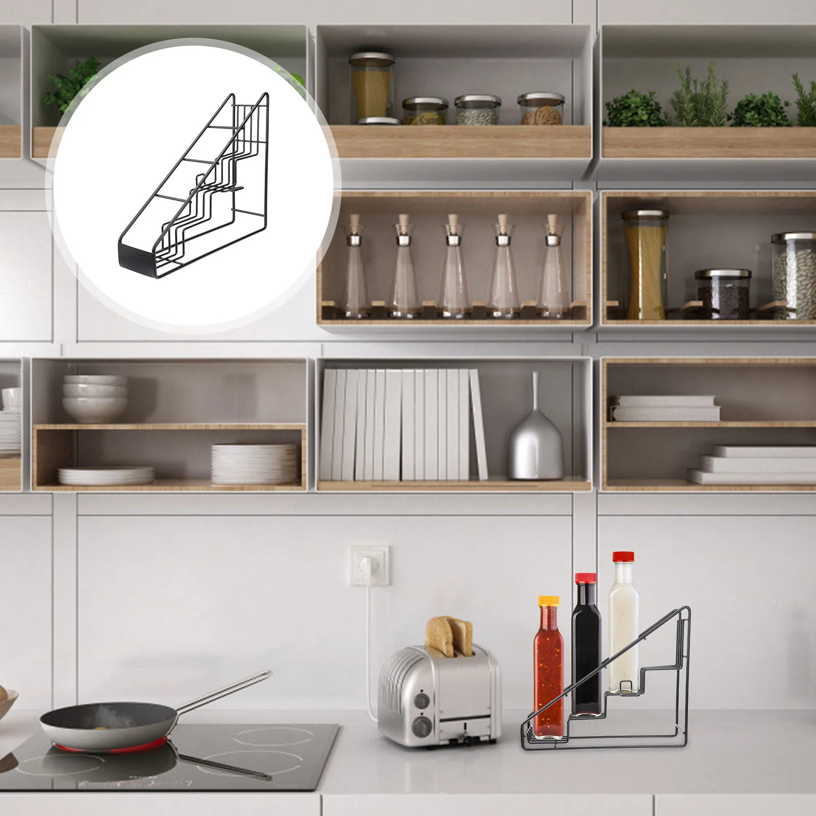 

Rack Syrup Bottle Shelf Organizer Coffee Storage Holder Display Seasoning Spiceskitchen Stand Wire Standing Sugar Jarscountertop