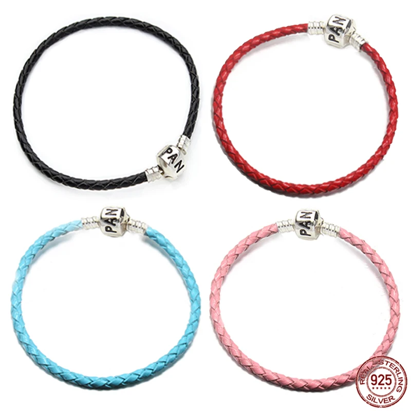 

Модный браслет из серебра 925 пробы для пар, классический кожаный женский браслет, подходящий для оригинального очаровательного дизайна из б...