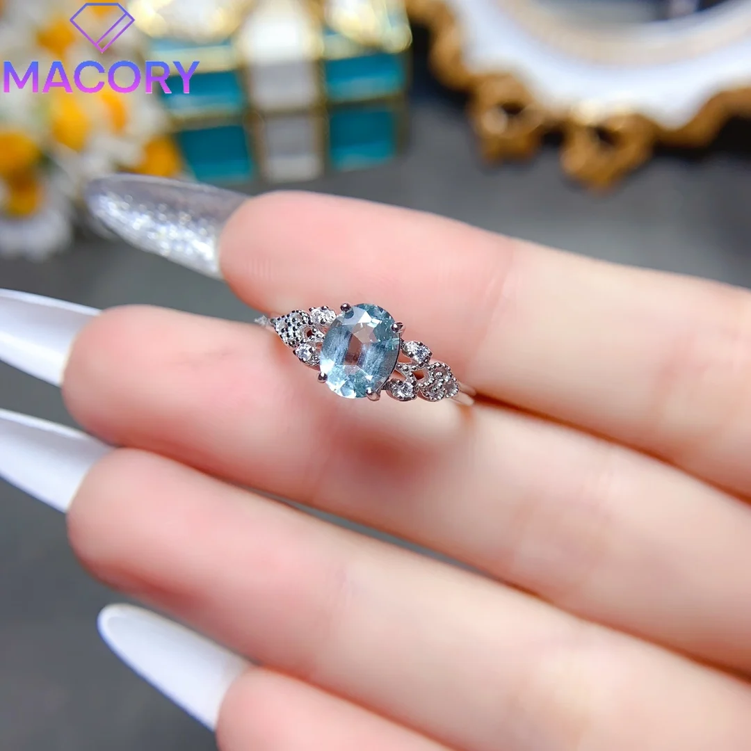 Женское женатое кольцо с натуральным аквамарином роскошное серебро 925 пробы День