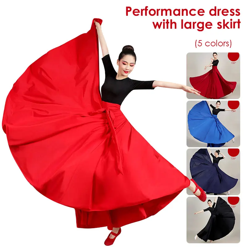 85/90/95Cm Soild Color Big Swing Flamenco Skirt Women Spanish Dance Skirt Belly Dance Costume Long Dress Performance Gypsy Skirt