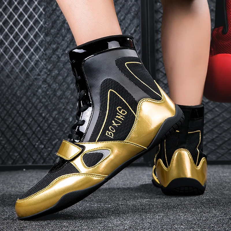 2023 New Unisex Gold High Top Wrestling Shoes Boxing and Fighting Training Boots Outdoor Sports Shoes Large Sizes 36-47