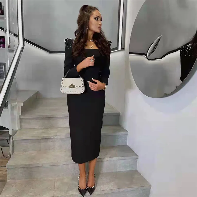 Женское Бандажное платье миди элегантное вечернее с квадратным вырезом и