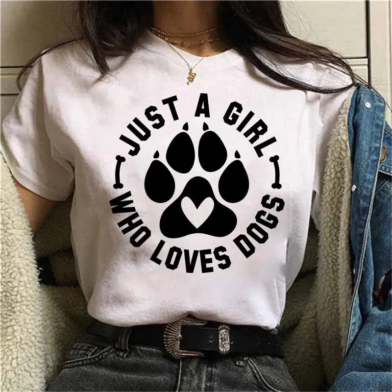 

Rheaclot Just a Girl Who Loves Dogs Trendy Cotton Women's T-shirt Summer Short Sleeve Funny Love Dogs Print Casual O-Neck Tee