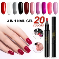 20colors nail polish pen one step gel nail varnish pen polish hybrid uv gel paint glitter rubber beauty 3in1 nail gel pencil 8ml