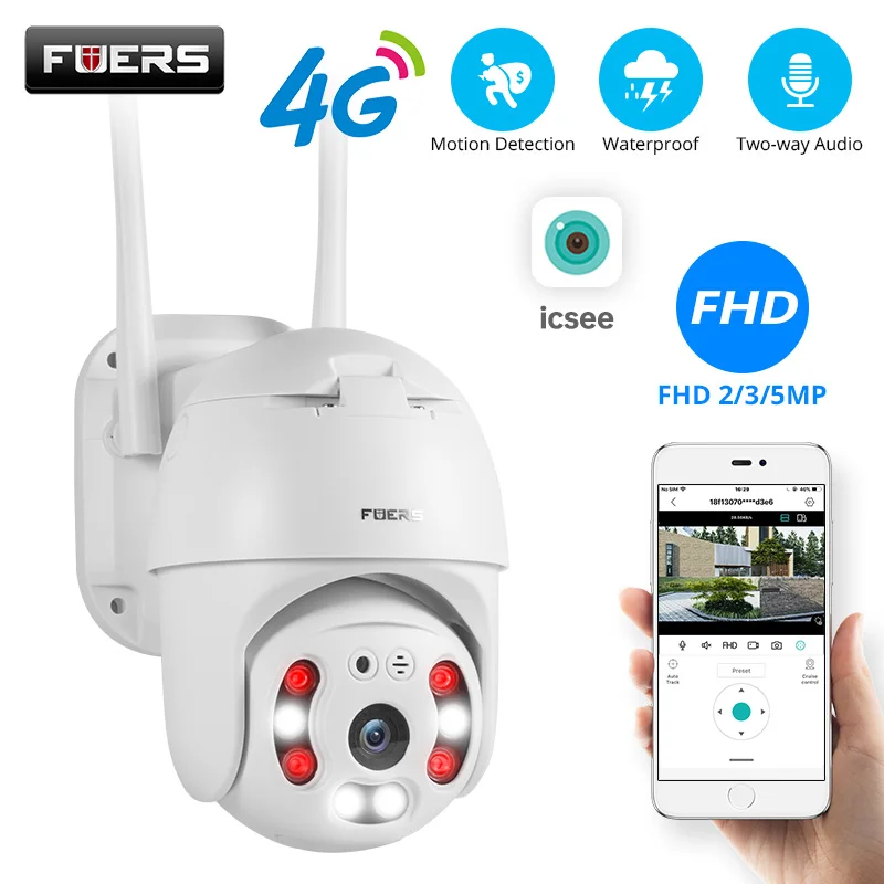 

Fuers 4G LTE SIM Card IP Camera PTZ 1080P 3MP 5MP Wireless WIFI Outdoor Security Dome Camera CCTV P2P Onvif Two Way Audio iCsee
