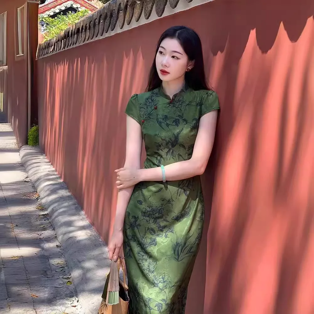 Женское длинное жаккардовое платье-Ципао в стиле ретро