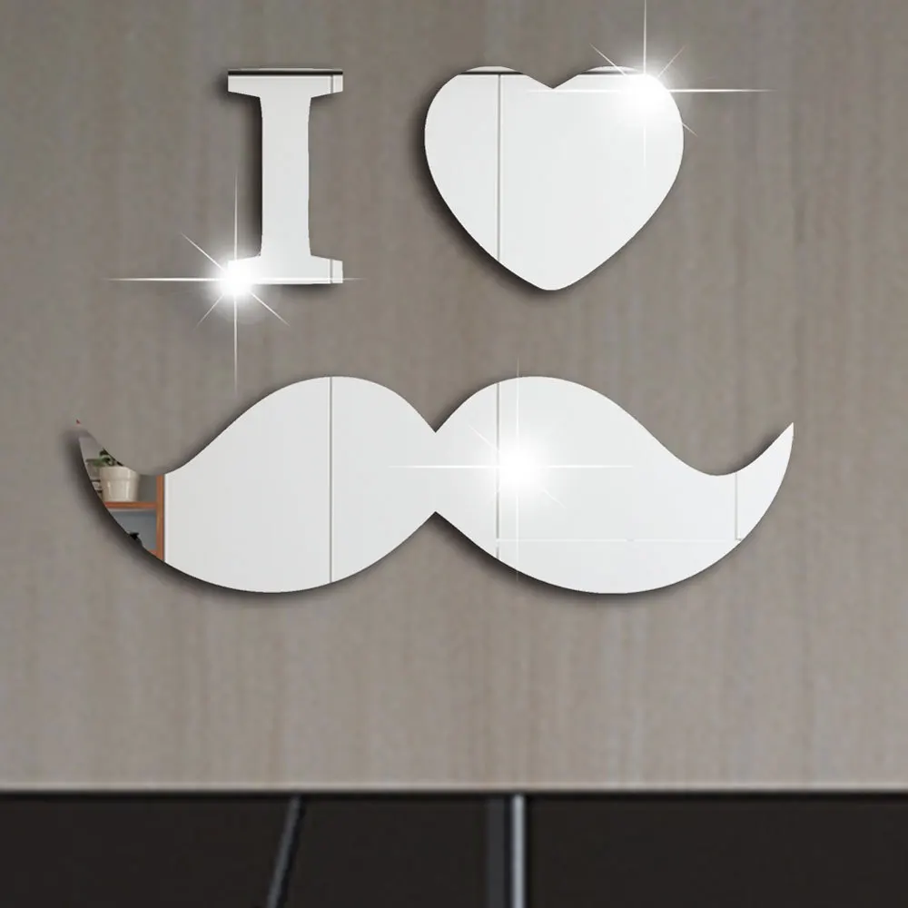 

I Love Beard 3D Acrylic Mirror Wall Stickers Porch Waterproof Acrylic DIY Home Self-adhesive Decoration Home Decor Accessories