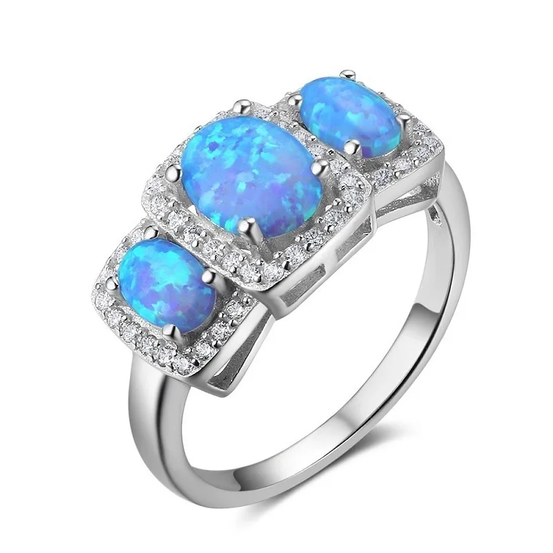 

Cute Female Blue Opal Stone Ring Classic Silver Color Engagement Ring Luxury Oval Cut Opal Wedding Rings For Women