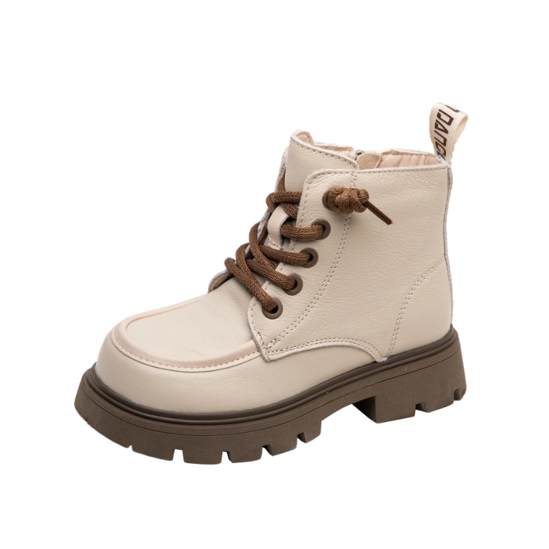 

Осенне-зимние детские ботинки из натуральной кожи, с высоким берцем и молнией