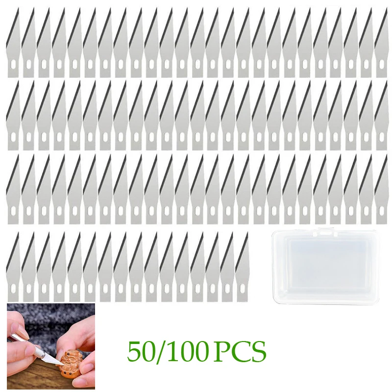 

50/100 Piece Precision Blade Set Stainless Steel Engraving Blade Replacement Hobby Spare Blade for DIY Artwork Cutting