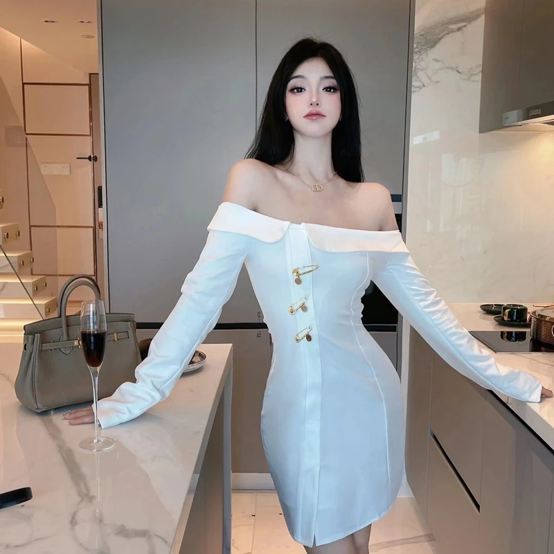 

Платье женское на одно плечо, с длинным рукавом и поясом