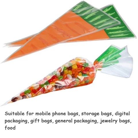 Пластиковый пакет, рождественские конические пакеты с рисунком моркови, треугольные конические пакеты