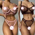 Комплект эротического горячего белья, комплект женского прозрачного кружевного бюстгальтера и трусиков, сексуальное эротическое нижнее белье с V-образным вырезом, комплекты трусиков, сексуальное нижнее белье, белье
