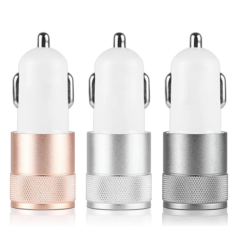 

Mini Dual USB Car Charger Fast Charger Aluminium Alloy Dual-Port Car Charger For iPad Smart Mobile Cell Phone Samsung Xiaomi