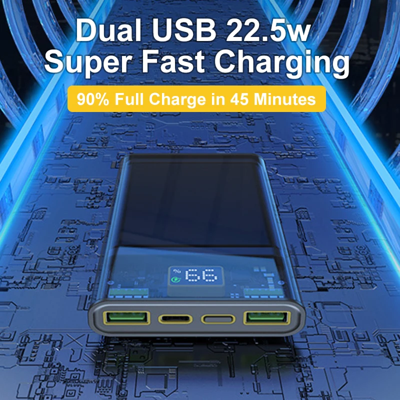 Внешний аккумулятор 20000 мАч прозрачный PD20w 22 5 Вт Сверхбыстрая зарядка