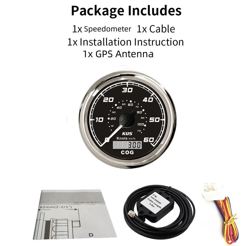 KUS 0-60Knots Белые GPS-спидомеры 85 мм ЖК-дисплей Скорость миляметры 0-110 км/ч Морской