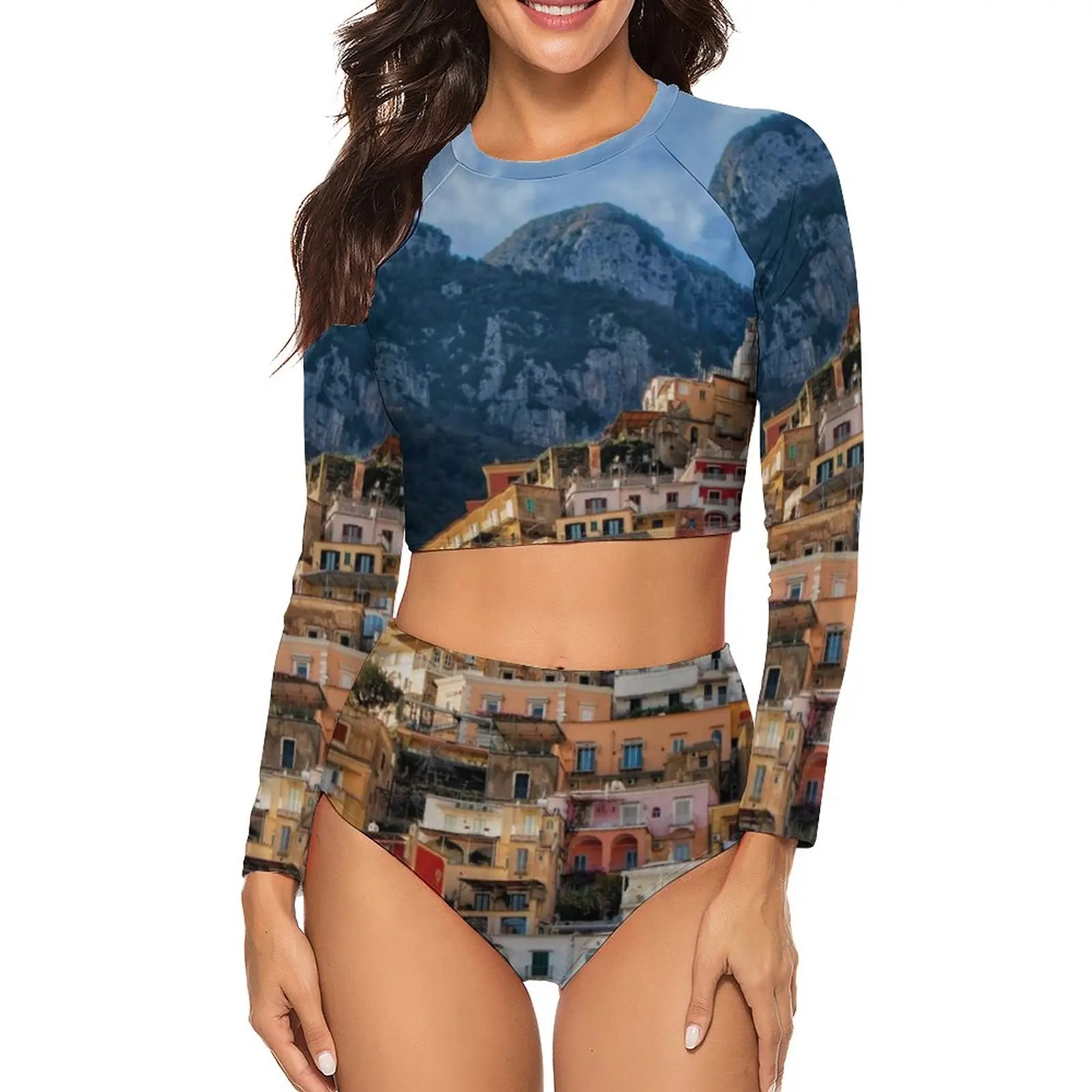 

Architecture Mountains Bikini Set Italy Positano Push Up Bikini Swimsuit Sexy Swimwear Surf Fantasy Feminine Bikinis Beachwear
