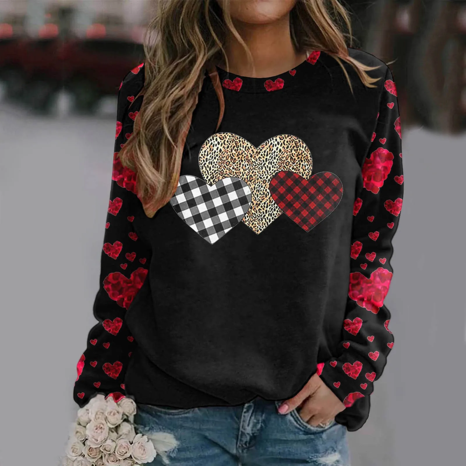 

Пушистая толстовка на молнии, пуловер, свитер, топы для женщин, свитшот с круглым вырезом и принтом на День святого Валентина, худи с круглым ...