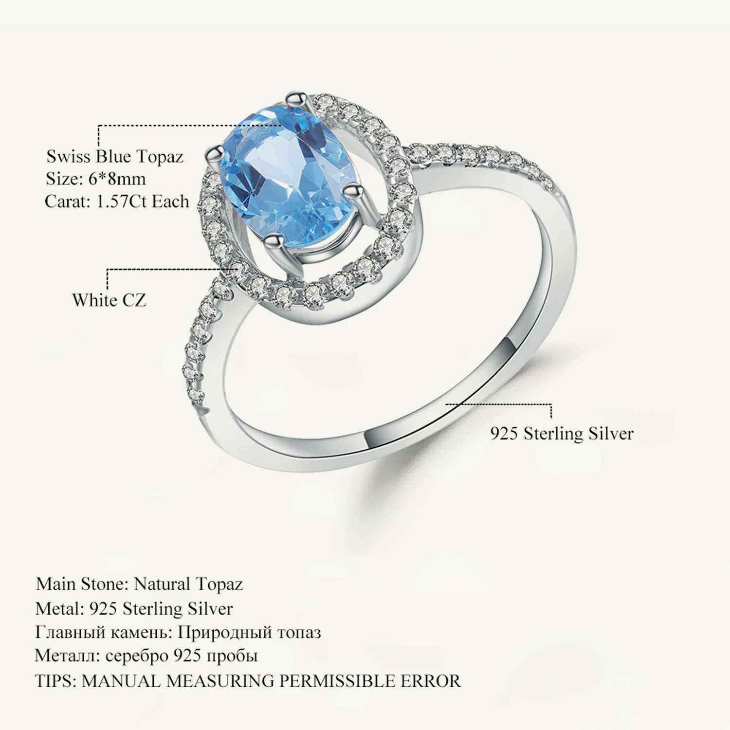 

Gem's Ballet 1.57Ct Vintage Natural Swiss Blue Topaz Engagement Ring for Women 100% 925 Sterling Silver Finger Ring Fine Jewelry
