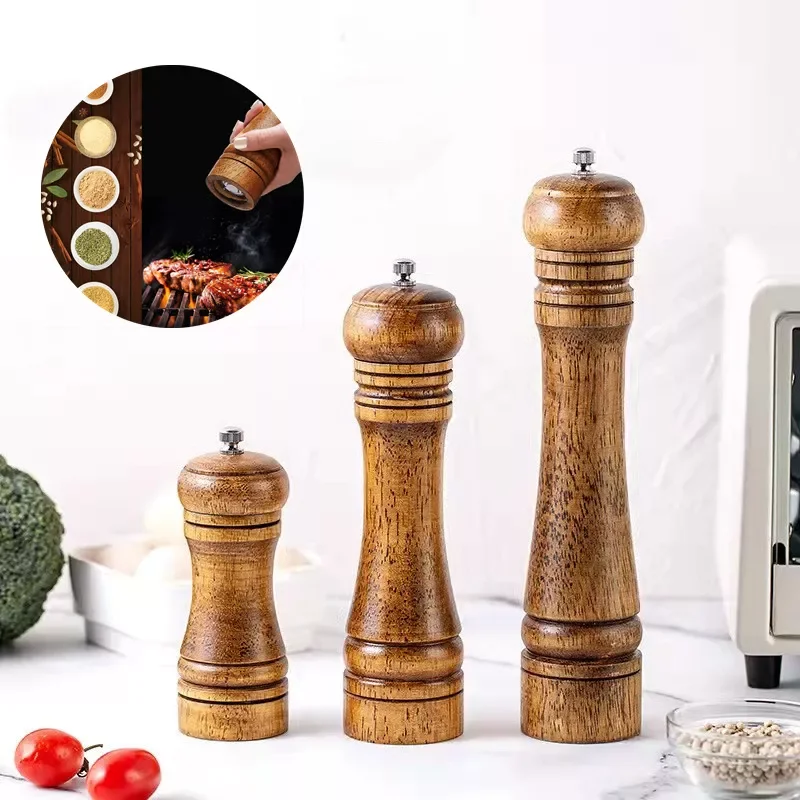 

2022New 8 10 Inch Salt and Pepper Mill Shakers Herb Grinders Solid Wood Spice Black Pepper Grinder Grain Mill Kitchen Accessorie