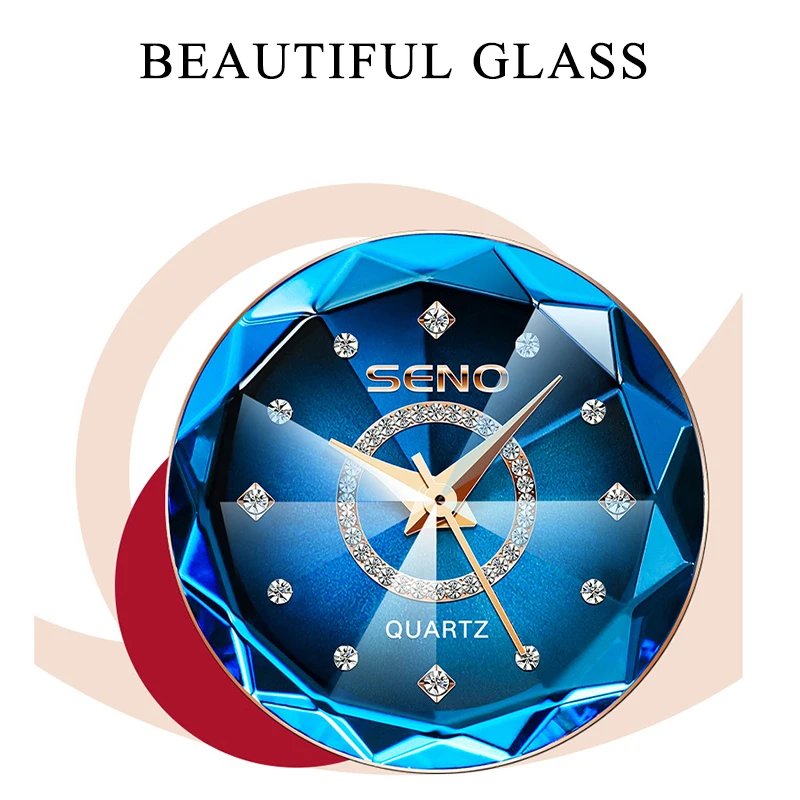Elegant Crystal Watches for Women Luxury Brand Quartz Waterproof Leather Strap Blue Diamond Ladies Wrist Watches Reloj Mujer