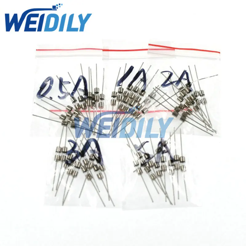 

50PCS/LOT 5Values Fast Quick Blow Glass Tube Fuses With Pin Assortment Kit 3x10mm 0.5A 1A 2A 3A 5A/250V