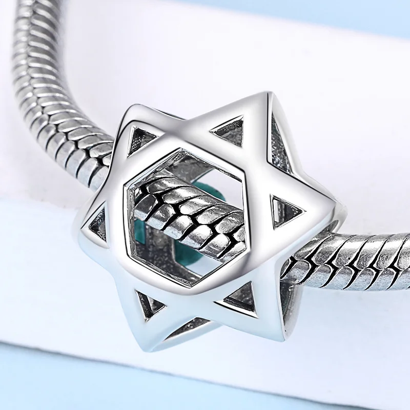 

Xiaojing 925 Sterling Silver Star of David Israel's Hollow Beads Charms for Women Fit Original European Bracelets Jewelry Gifts