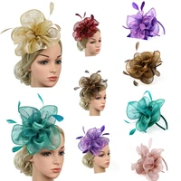 flower feather fascinators hat for women elegant hair clip wedding bridal hair accessories for women