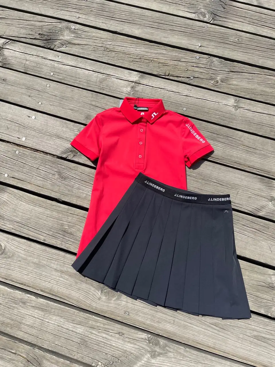 

JL Golf women's lapel short sleeved T-shirt pleated skirt set tennis anti glare short skirt pants skirt