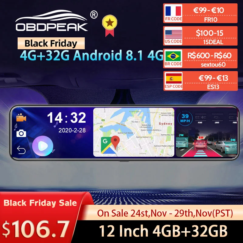 OBEPEAK D91 12 "lusterko wsteczne samochodowe z wideorejestratorem lustro 4G Android 8.1 kamera na deskę rozdzielczą nawigacja GPS ADAS Full HD 1080P wideo samochodowe kamera do rejestracji wideo rejestratory 1 OBEPEAK D91 12 "lusterko wsteczne samochodowe z wideorejestratorem lustro 4G Android 8.1 kamera na deskę rozdzielczą nawigacja GPS ADAS Full HD 1080P wideo samochodowe kamera do rejestracji wideo rejestratory 1