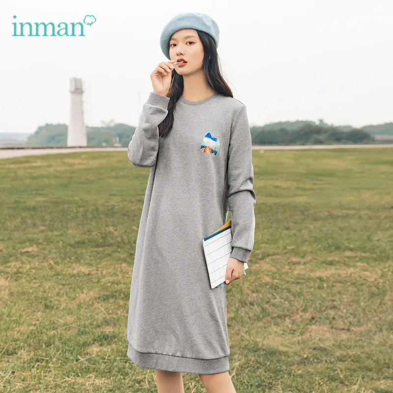 INMAN Women's Dress Minimalist Spring Dress Versatile Star Print Pullover Female Dress Vestidos Loose Cotton Dresses For Women