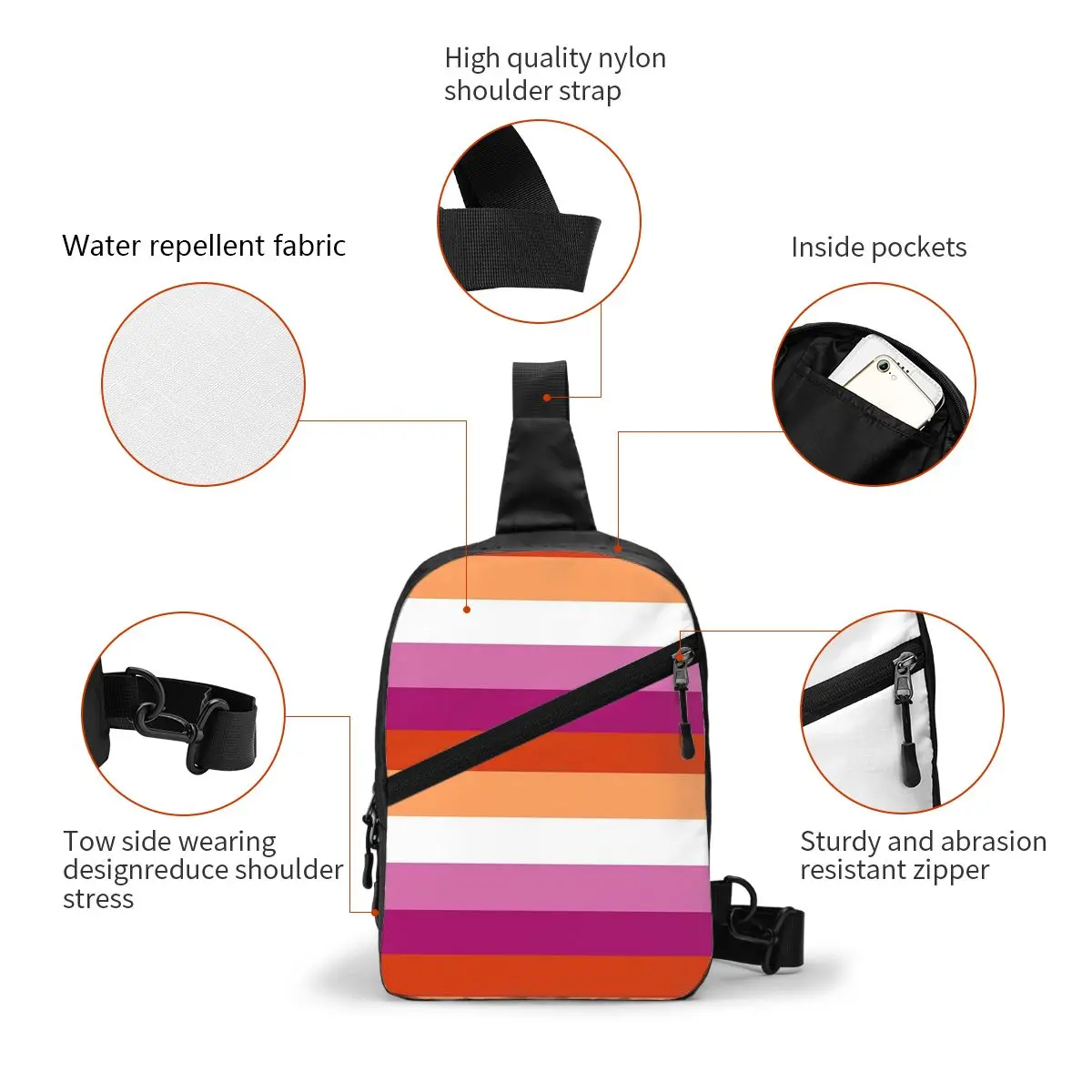 Lesbian Pride Chest Bag Men Sling Crossbody Backpack Traveling Hiking Daypack Shoulder