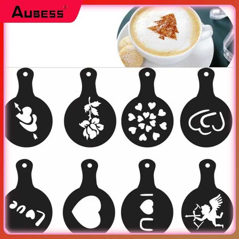 

8pcs/set Fashion 8 Patterns Print Shape Coffee Mold Cappuccino Latte Essential Christmas Mother's Day Decoration Coffee Stencils