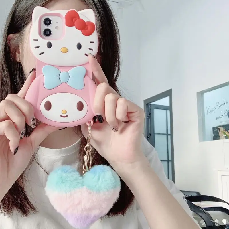 

Kawaii My Melody Kitttys Sanrio плюшевый мультфильм милый плюшевый iPhone силиконовый полноразмерный большой Чехол аниме плюшевая игрушка для девочки пода...