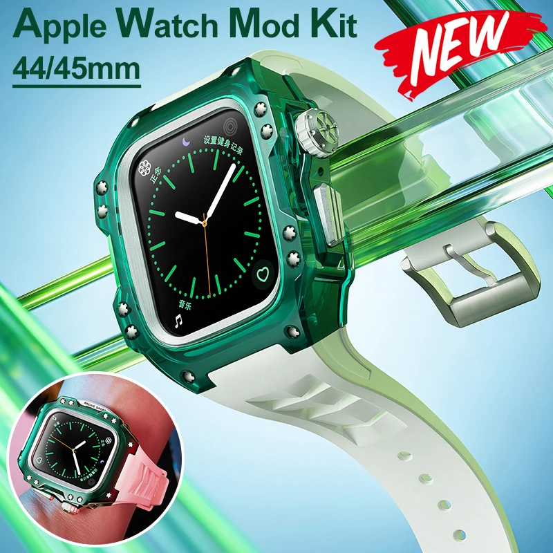 

Modification Kit Case & Band for Apple Watch Band 8 7 45Mm 6 5 4 SE 44Mm Luxury Cover Fluororubber Strap Iwatch Series Mod Kit