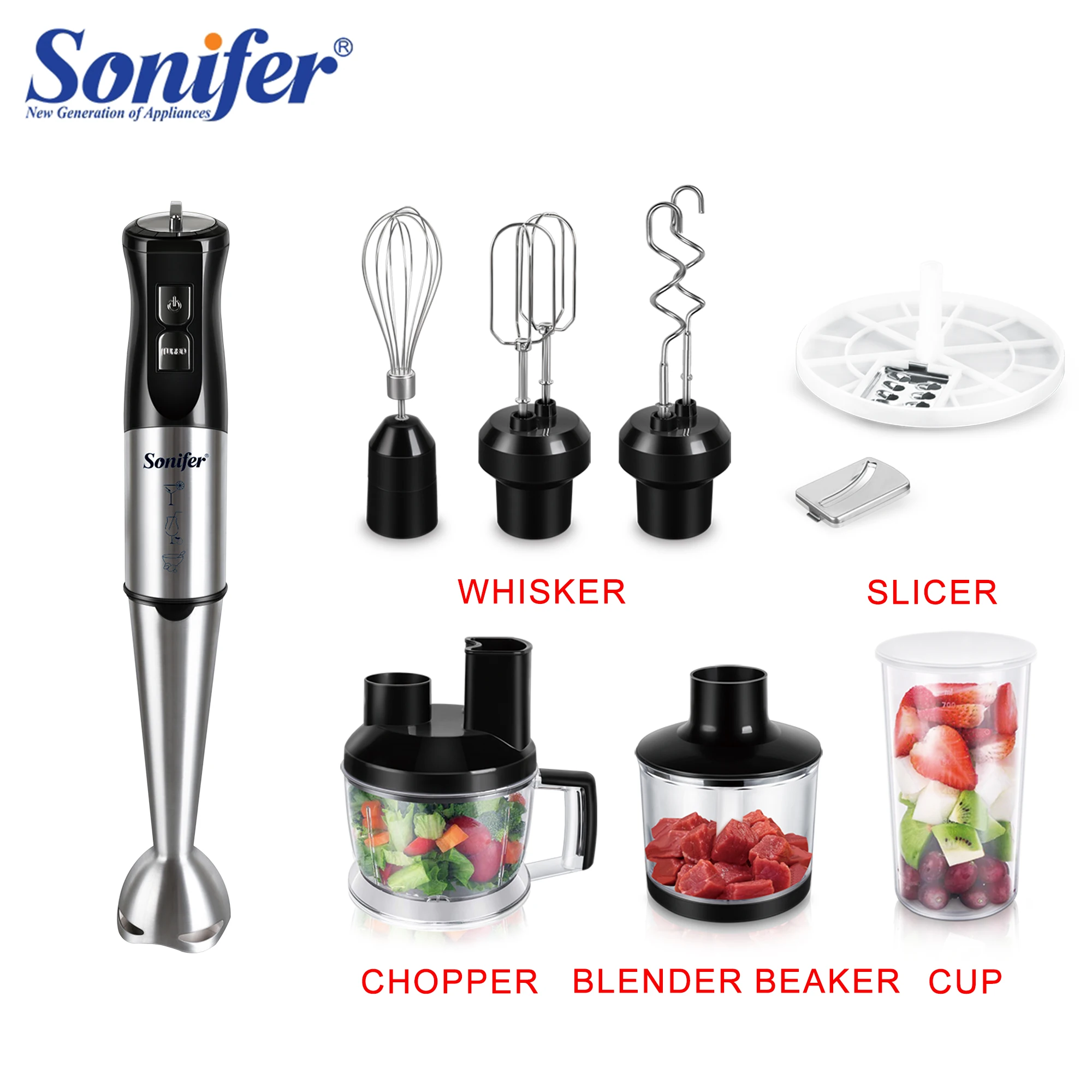 10 in 1 Multi Blender Stainless Steel  Food Processor Vegetable Cutter Meat Grinder Chopper Whisk 800W Food Mixer Juicer Sonifer