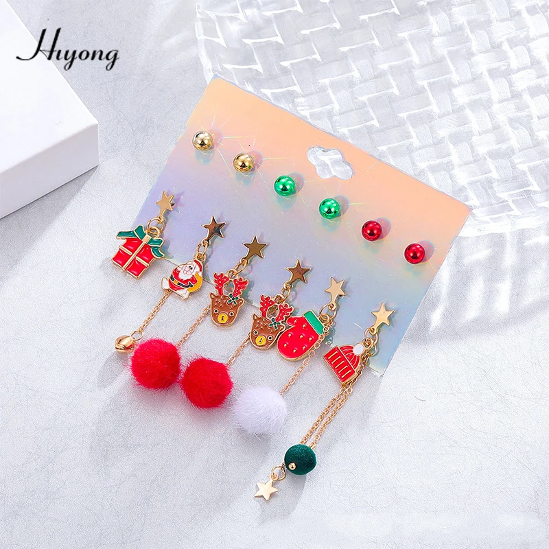 

Hot Deal Kawaii Christmas Star Stud Earrinsg For Women Cute Santa Claus Downy Tassel Drop Earrings Christmas Jewelry For Party