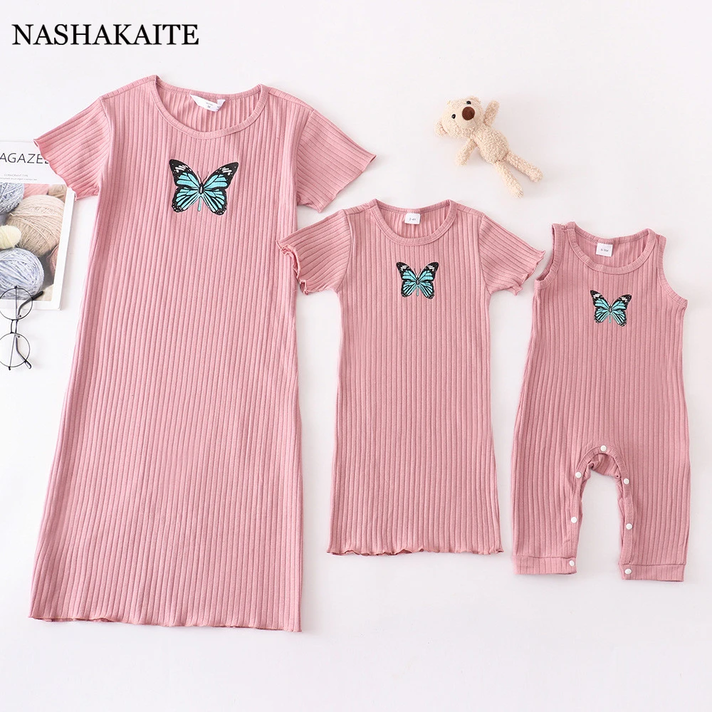 

Summer Family Matching Outfits Dress Mommy And Me short sleeve dress Family Costume Dresses butterfly print Family Look
