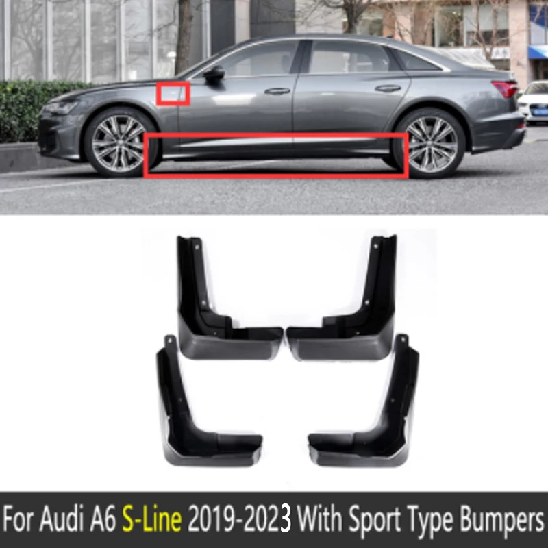 

4 автомобильных брызговика для Audi A6 C8, аксессуары 2019 ~ 2023, переднее и заднее колесо, брызговик, крыло, брызговики, брызговики 2022, 2021, 2020