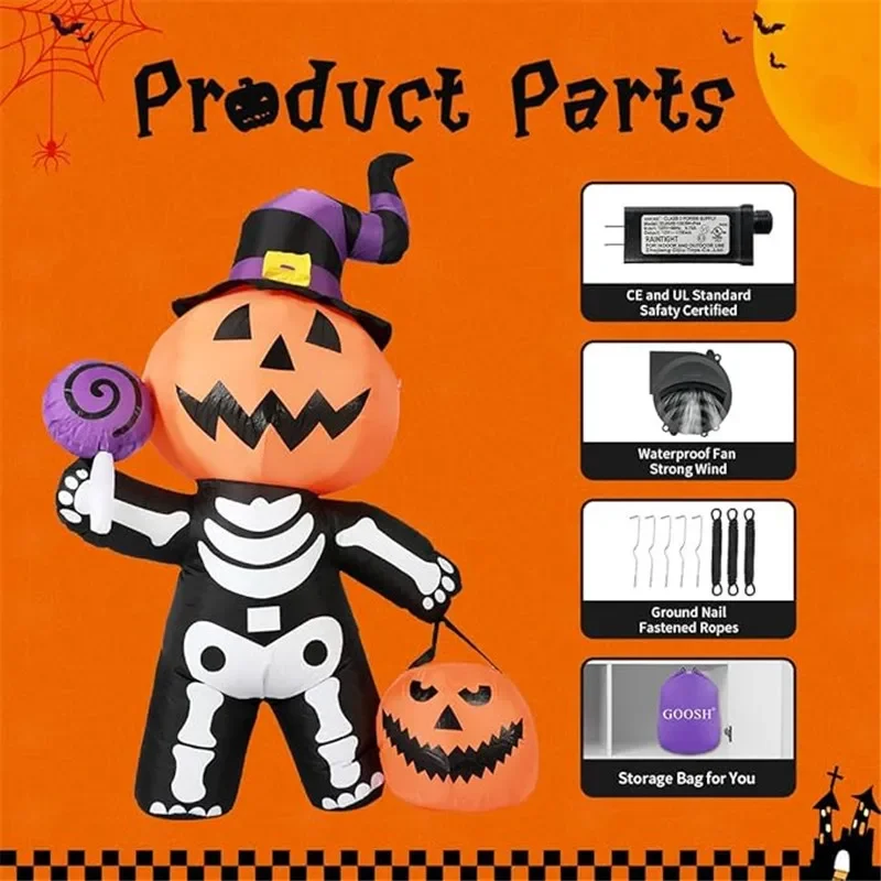 2024 Хэллоуин надувная игрушка 1 8 м/6 футов модель черепа призрака тыквы встроенная