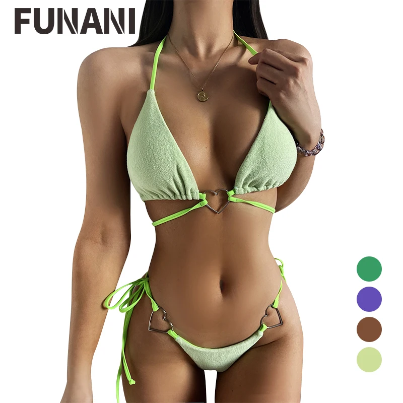 

FUNANI Sexy High Waist Belt Bikini Set 2022 Lace Up Swimsuit Solid Women Swimwear Female Beach Wear Swim Bathing Suit