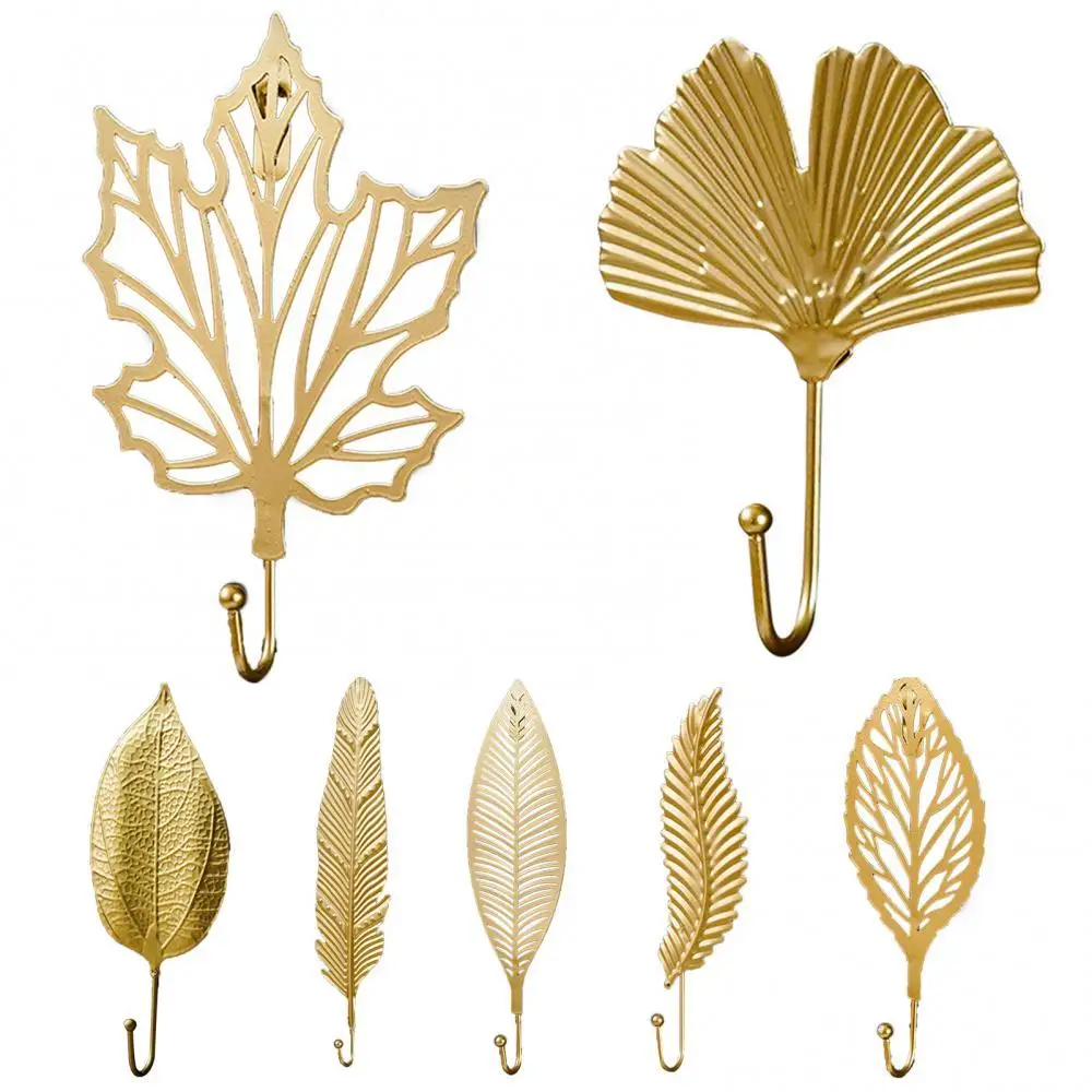 

Golden Metal Leaf Shape Hook Door Wall Wardrobe Clothes Bag Hanger Hanging Decor