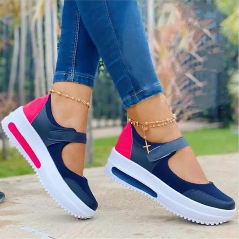 

2022 Women Fashion Vulcanized Sneakers Platform Solid Color Flats Ladies Shoes Casual Breathable Wedges Ladies Walking Sneakers