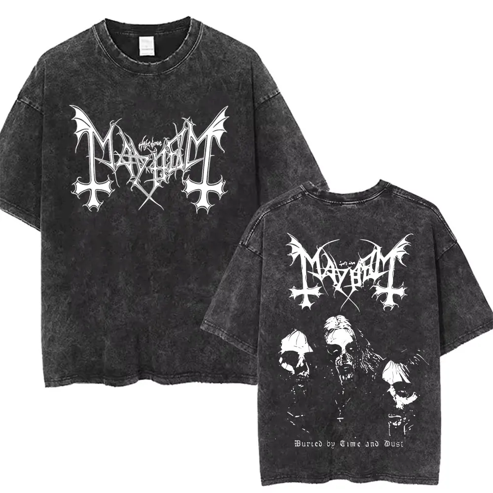 Фото Best Famous Mayhem Deathcrush Vintage Washed T Shirt Men Women Classic Death Black Metal Rock Band T-shirts Unisex Streetwear №2