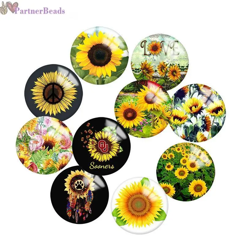 

Yellow Sunflower Round Photo Glass Cabochon Demo Flat Back Making Findings 20mm Snap Button N3021