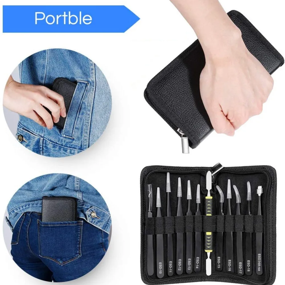 12 шт. антистатические пинцеты из нержавеющей стали