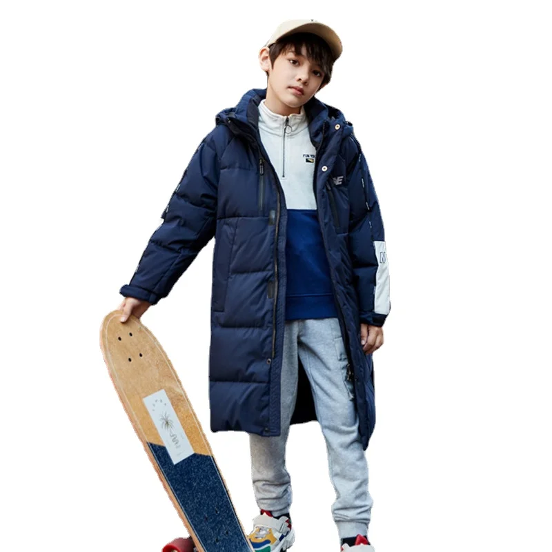 

Зимний пуховик для мальчиков, Модный комбинезон средней длины, детская одежда, плотный теплый блестящий топ с буквенным принтом в стиле пэчворк на Возраст 4-14 лет